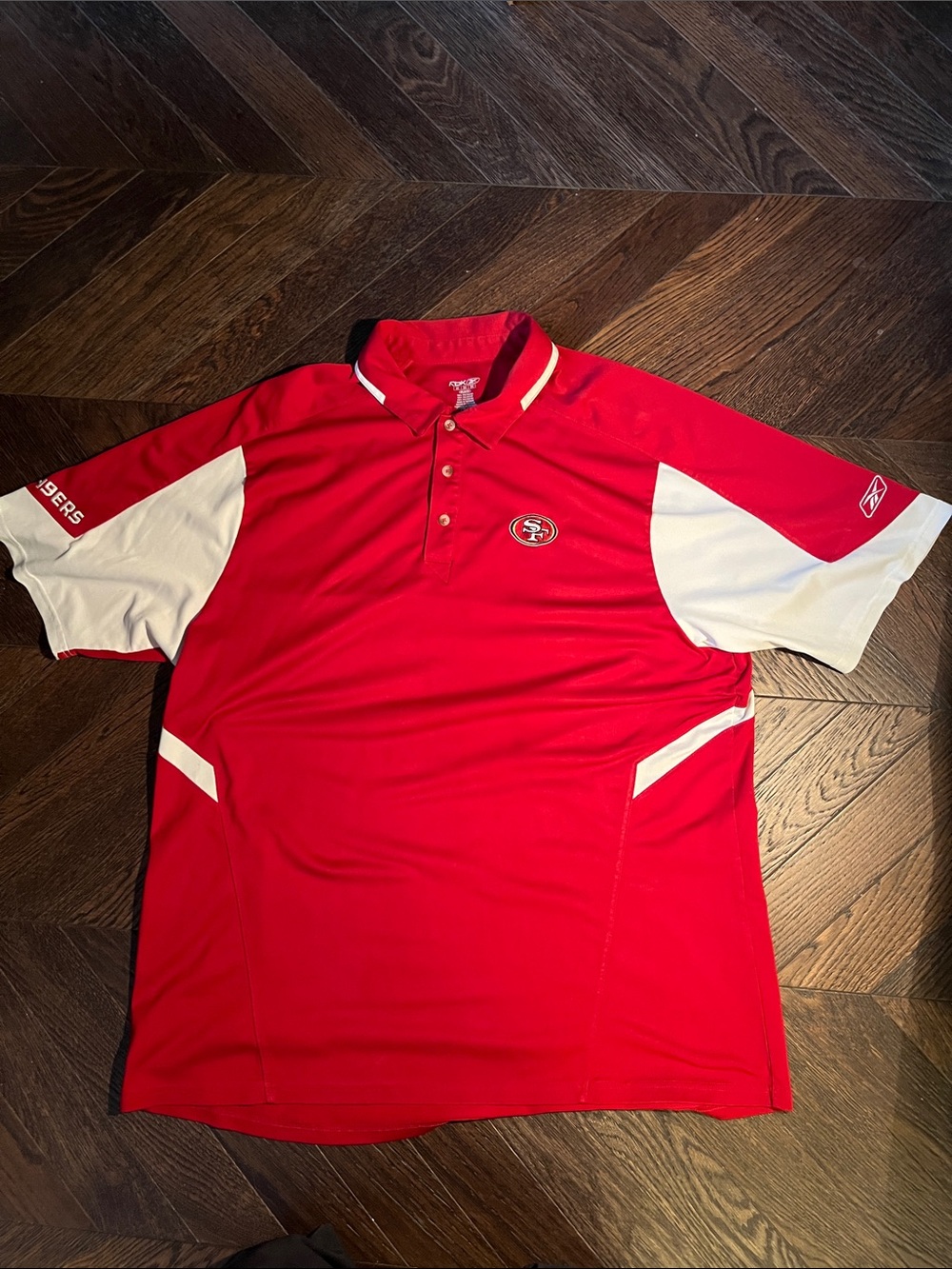 Reebok Red and White Short-Sleeve 49ers Polo